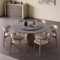 Ensemble de table et de chaises de salle à manger de style italien, design moderne, table ronde en marbre blanc avec structure en bois