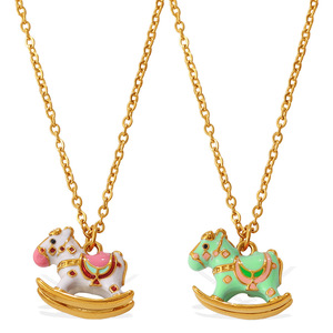 Stainless Steel Cartoon Enamel Carousel Pendant <b>Necklace</b>, Dopamine Color Cute Dainty Clavicle Chain For Women Daily <b>Match</b> - Product Image 4
