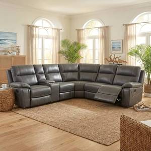 Frank Modern Large Corner Sectional Recliner <b>Sofa</b> with Drop-Down <b>Table</b> and Cup Holder, Air Leather Material - Product Image 2
