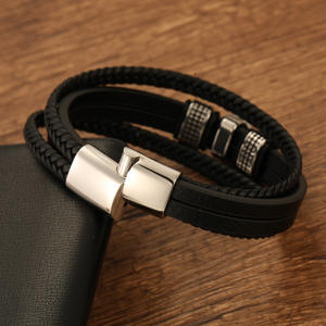 XILIANGFEIZI Bijoux en acier inoxydable Étoile de <span class=keywords><strong>David</strong></span> Sceau de <span class=keywords><strong>Salomon</strong></span> Hexagramme Bracelet en cuir multicouche Corde Fermoir magnétique - Product Image 2