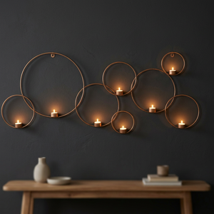 Nouveau porte-bougie mural artisanal multicolore à plusieurs cercles pour bougies chauffe-plat et votives - Product Image 3