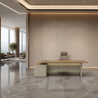 Postazione di Lavoro Direzionale a L con Gambe in Acciaio, MDF E1, Formatura Sottovuoto, Finitura Effetto Legno, Striscia LED, Serratura a Codice, Scatola Portacavi