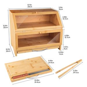 Contenedor de Almacenamiento con Ventanas Transparentes, Panera de Bambú para Encimera de Cocina, Tabla de Cortar, Cuchillo para Pan de Acero Inoxidable - Product Image 2