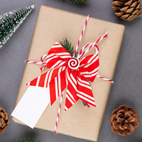 Ornement de Noël en forme de papillon, rouge et blanc rayé, en tissu de soie, vente en gros d'usine