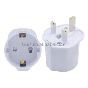 New White Surface Germany /France/ Russia to UK 3 Pin with 13A Fused Plug Travel Adaptor Socket