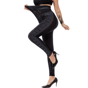 <span class=keywords><strong>Leggings</strong></span> pour femmes 2022, taille haute, imprimés, <span class=keywords><strong>imitation</strong></span> perles, <span class=keywords><strong>leggings</strong></span> tendance, rétro, haute élasticité, stretch, pantalon à chevilles, jeans décontractés - Product Image 5