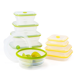 Boîte à lunch pliable en silicone ronde 400ML 600ML 900ML 1200ML, hermétique, compatible micro-ondes, pour étudiants - Product Image 1