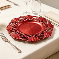 Assiette de Présentation Décorative Wojia 13 pouces Dorée, Découpée au Laser, Écologique, Style Américain, Bord Floral Creux, en Plastique, pour Fêtes et Tables