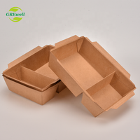 Boîte à lunch en papier kraft jetable, pièces, de qualité alimentaire brun, conteneurs de stockage des aliments 2 compartiments