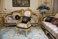 Ensemble Canapé Luxe en Tissu, Canapés Royaux Sculptés en Bois, Mobilier Moderne Nordique pour Salon