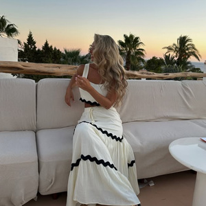 Vestido <span class=keywords><strong>de</strong></span> Verano OEM <span class=keywords><strong>de</strong></span> Moda Blanco para Fiesta, Ligero, al por Mayor, con Decoración <span class=keywords><strong>de</strong></span> Encaje Negro Sexy, para Coser - Product Image 5