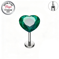 G23 Freya Body ASTM-F136 Titane Zircon en forme de cœur Anneau de piercing pour lèvre, Labret à dos plat sans filetage à enfiler, Bijou pour cartilage d'oreille