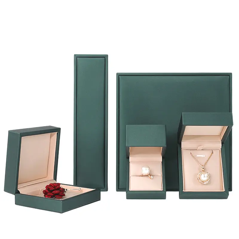 Benutzer definiertes Logo PU Leder Rosa Schmuck Geschenkset Box Luxus Mode Frauen Ring Halskette Schmuck Verpackungs boxen Fälle