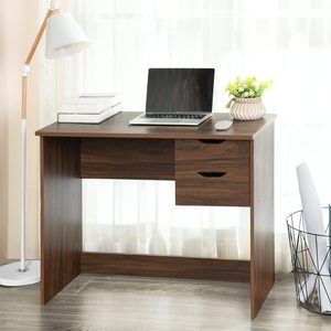 Escritorio de <span class=keywords><strong>estudio</strong></span> para oficina en casa, mueble de almacenamiento marrón con 2 cajones para habitaciones pequeñas - Product Image 2
