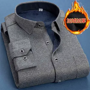 M-6xl Herfst Winter Heren Fleece Warm Shirt 2023 Mannelijke Mode Effen Lange Mouw Business Big Size Shirt Geruit Dik Warm Shirt