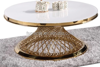 Table basse ronde en métal la plus populaire, en acier inoxydable doré, meubles d'intérieur, salon, plateau en verre et en marbre