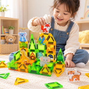 Set di Piastrelle Magnetiche EPT in Scatola di Latta, Gioco di Costruzione STEM Portatile, Città degli Animali, Oceano, Dinosauri, Principesse - Product Image 1