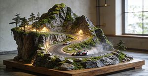 Diorama de Pista de Carreras de Montaña a Escala 1/64 con Luz LED - Escena de Carretera sinuosa Hecha a Mano para Exhibición de Autos a Escala - Product Image 3