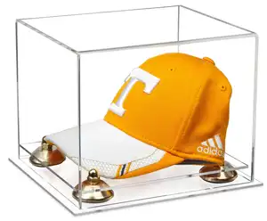 Clear Acrylic Baseball Hat Or C ap Memorabilia Holder Case Two-Tiered Base Collectible Sports Hats Display With Gold Metal Riser