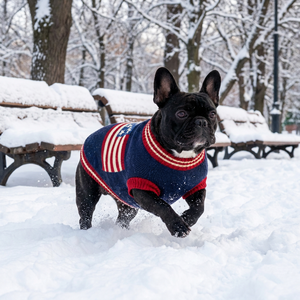 Suéter para Perro con Bandera Americana para el Día de la Independencia, Estilo <span class=keywords><strong>Bully</strong></span> Fit, Diseño Patriótico de Estrellas y Rayas, Ropa Tejida para Perros Frenchie y Bulldog - Product Image 5