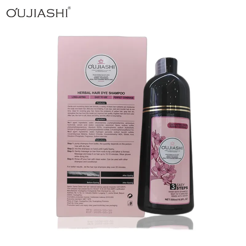 OUJIASHI China Sampo Pewarna Rambut Coklat Tua Krim Warna Rambut Coklat Permanen Alami