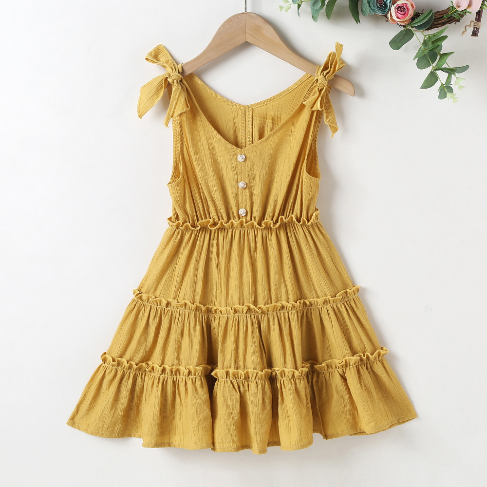 2021 hot sale summer children's baby girl baby clothes off-shoulder sling dress A-shaped cotton children's princess party dress