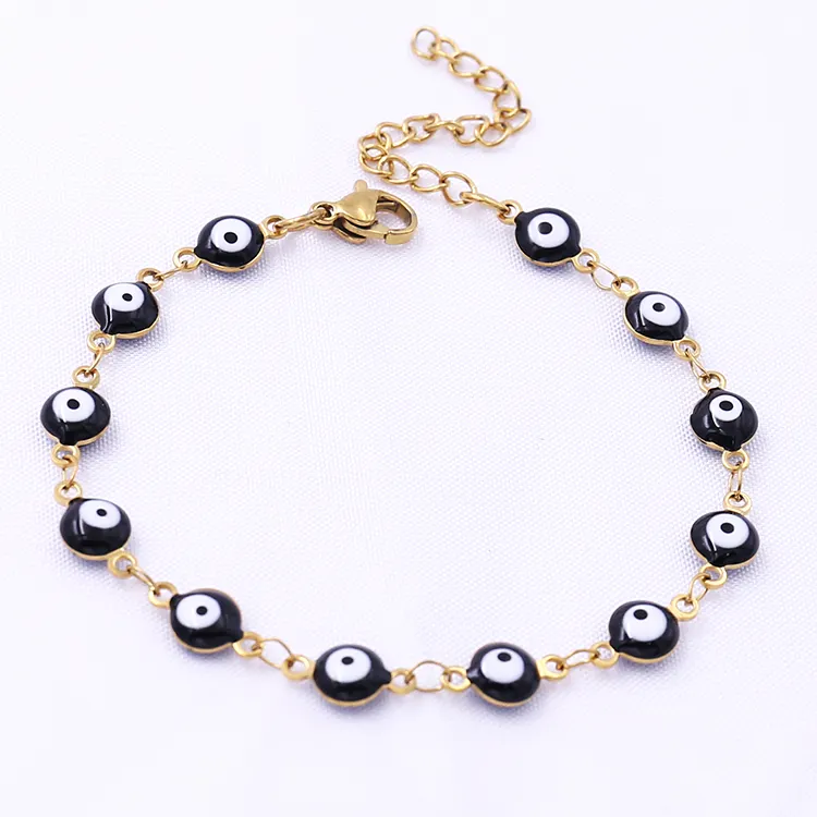 Wholesale Fashion Multi Color Evils Eyes Bead Charms Bracelet 18K Gold Plated Chain Heart Eyes Charm Jewelry For Party