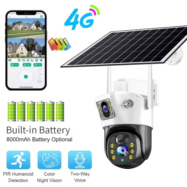 OEM V380 Pro 4MP Dual Lens PTZ Camera 4G Solar Powered Dual Screen Outdoor AI Smart Security IP CCTV Security Net Camera