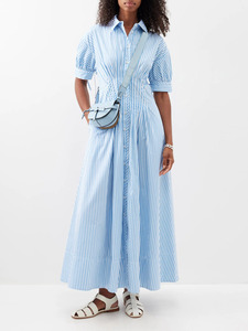 Nuovo arrivo lungo Maxi abito formale per le donne <span class=keywords><strong>vestiti</strong></span> <span class=keywords><strong>estivi</strong></span> manica corta di alta qualità <span class=keywords><strong>cotone</strong></span> abiti personalizzati da <span class=keywords><strong>donna</strong></span> a righe - Product Image 5