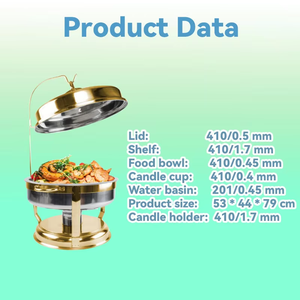 Calentador de Alimentos Eléctrico de Gran Capacidad de Acero Inoxidable con Tapa Abatible, Juego de Buffet con Acabado Plateado y Dorado, Calentamiento a Gas para Hoteles y Restaurantes - Product Image 4