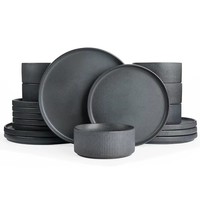 Service de table 12 pièces en grès émaillé réactif, style moderne classique, pour 4 personnes, comprenant assiettes plates, assiettes à salade, bols et tasses
