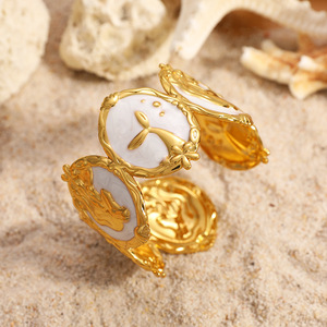 Pulsera de Acero Inoxidable con Diseño de Sirena, Chapada en Oro de 18k, Resistente al Agua, de Acero Titanio, Joyería de Moda para Mujer, Tema Oceánico - Product Image 4