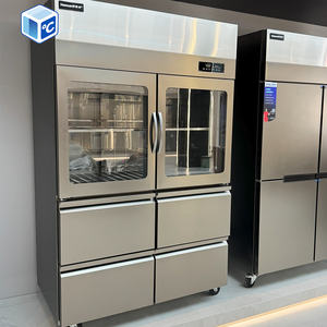 NUEVO Refrigerador <span class=keywords><strong>Vertical</strong></span> Comercial de Acero Inoxidable con Textura Mate de Alta Calidad, Cuatro <span class=keywords><strong>Cajones</strong></span> Debajo de la Puerta de Vidrio, <span class=keywords><strong>Congelador</strong></span> para Cocina - Product Image 2