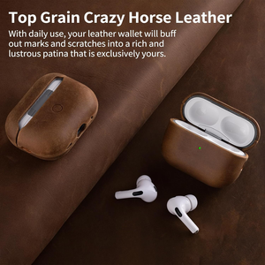 Étui en Cuir Véritable Pleine Fleur de Qualité Supérieure Style Crazy Horse pour <span class=keywords><strong>Airpods</strong></span> Pro 2 Étui Enveloppant Complet pour <span class=keywords><strong>Airpods</strong></span> 3/4 - Product Image 2