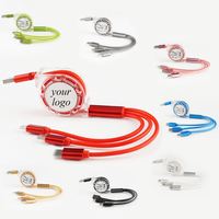Kabel Pengisi Daya 3 in 1 Retractable dengan Logo Kustom, Kabel Tipe-C Pengisian Cepat, Kabel Data Multi Antarmuka untuk Penggunaan Pengisian Daya Mobil Sehari-hari