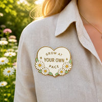 Badge métallique positif, Broche de revers personnalisée, Épingles en émail dur et souple, Thème Santé Mentale, Forme Cœur, Affirmation, Fleur Marguerite, Motivation