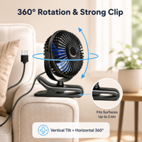 Ventilateur de table USB portable, petit ventilateur de bureau, 3 vitesses, flux d'air puissant, ultra silencieux, avec pince pour bureau, chambre, dortoir, salle de sport