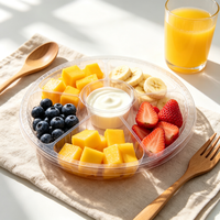 Boîte à collation ronde jetable en PET, plateau à fruits à 6 compartiments avec couvercle dôme, couleur personnalisée, OEM pour la restauration à emporter et la préparation de repas
