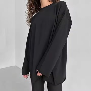 <span class=keywords><strong>T</strong></span>-shirts oversize à manches longues pour femmes Boxy Fit Cotton 100% Round Neck Thick Female <span class=keywords><strong>T</strong></span>-shirts - Product Image 3