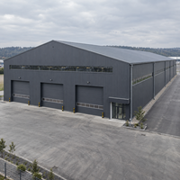 Entrepôt préfabriqué en structure métallique, connexion boulonnée, atelier métallique, résistant aux intempéries, grandes portes coulissantes, bâtiment industriel
