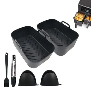 Hot Selling 6 Pack Silicone Air Fryer Accessories Set Bpa Free Durable Baking Tray Pot Silicone Air Fryer Liners With Mittens