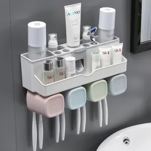 2020 New PP Plastic Toothpaste Dispenser Wall mounted Toothbrush Holder