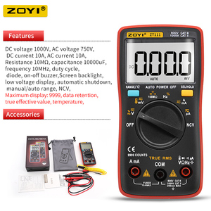 Multimètre ZOYI ZT109/111, testeur de transistors et de condensateurs, True-RMS, instruments de mesure et d'analyse automobiles ZT109 / ZT111, ZT10 - Product Image 3