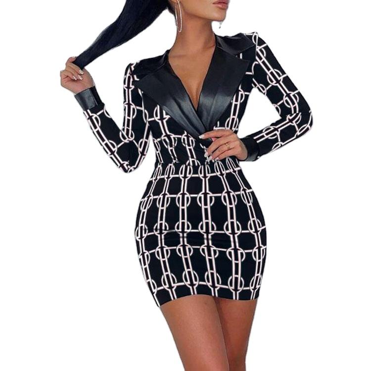 Vestidos de retazos de cuero PU para mujer, vestidos sexys de