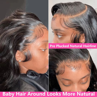 Peluca de Cabello Virgen Premium Invisible con Encaje Frontal HD 13x6, Ondas Suaves, Pre-Desplumada, Línea de Cabello Natural