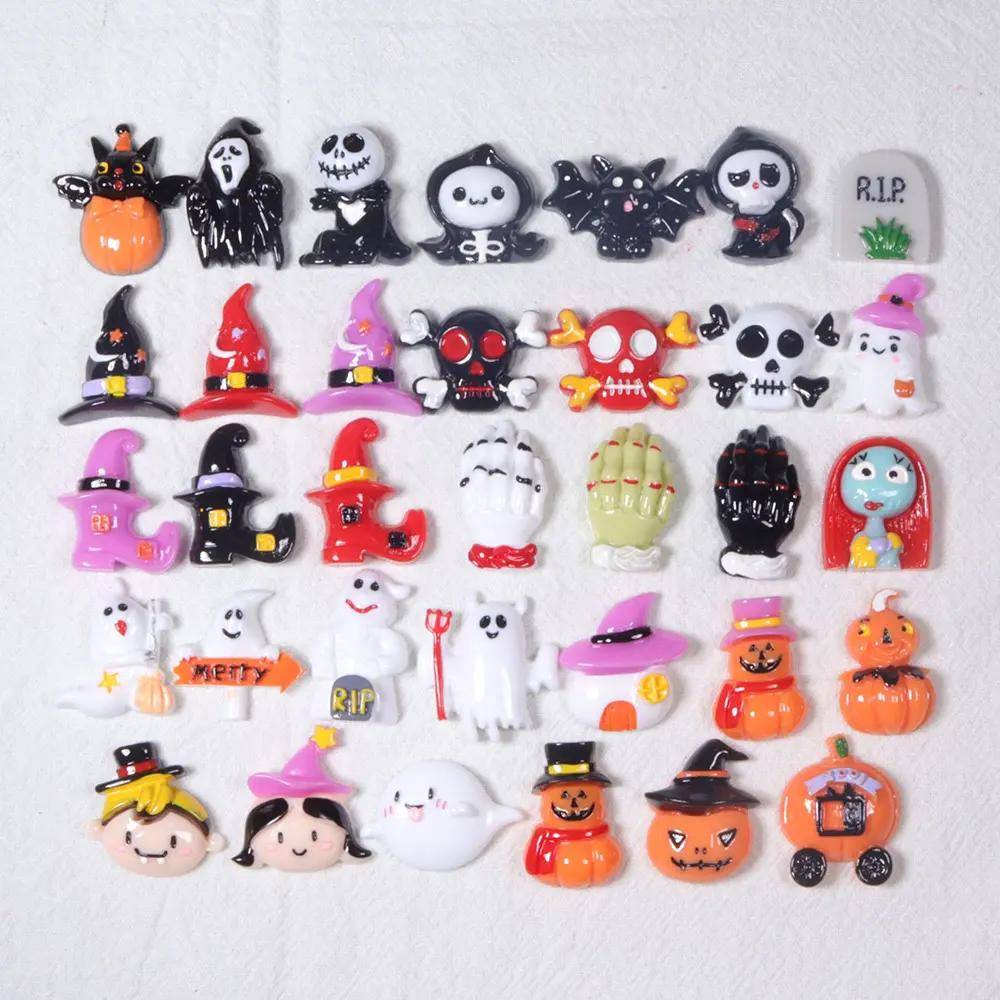 new hot sale skull ghost pumpkin shoes bat design flatback resin halloween charm for diy