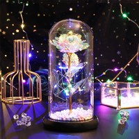 Bunga Abadi Bunga Plastik Mawar Emas Berlapis Foil Lampu LED Hadiah Kreatif Hari Valentine Hari Wanita Ornamen Lintas Negara