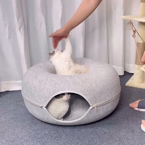 Lit pour chat en forme de donut, tunnel, nid, détachable, en feutre, lavable, jouet amusant pour chat, structure composite à double couche - Product Image 2