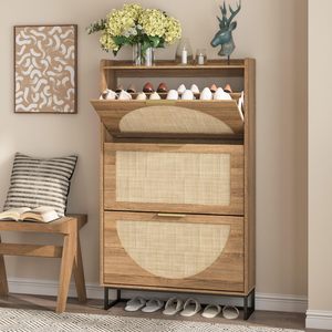 Sunrise Rattan scarpiera con 3 cassetti ribaltabili, Freestanding scarpe Organizer con gambe in metallo, scarpiera stretta - Product Image 1
