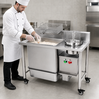 Table de préparation mobile en acier inoxydable pour panure de poulet frit avec panier de drainage et boîte de contrôle pour la restauration